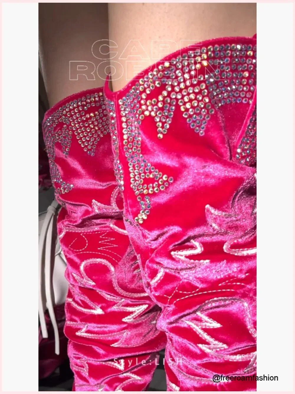Rhinestone Embroidered Thigh High Cowgirl Boots Velvet Over the Knee Slouchy